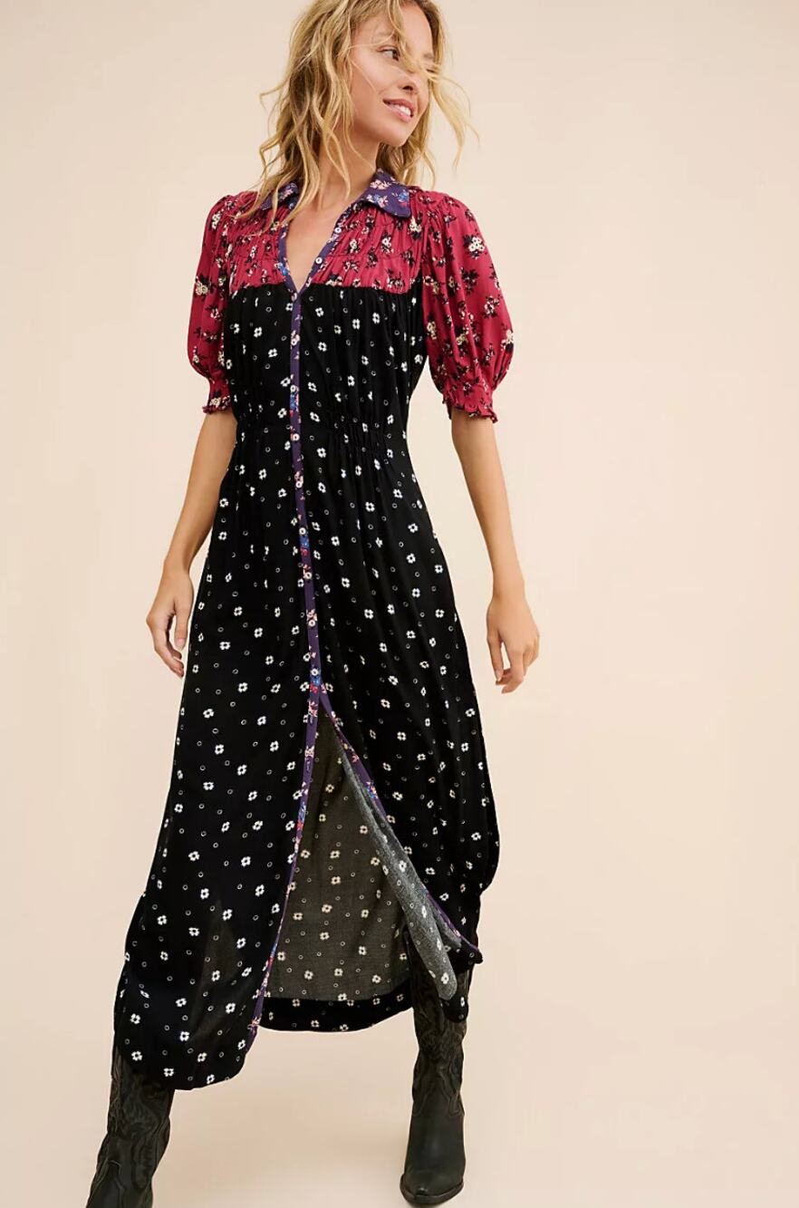 Free People | NWOT Nora Midi Dress Floral Shirt Dress Boho Prairie | Sz S